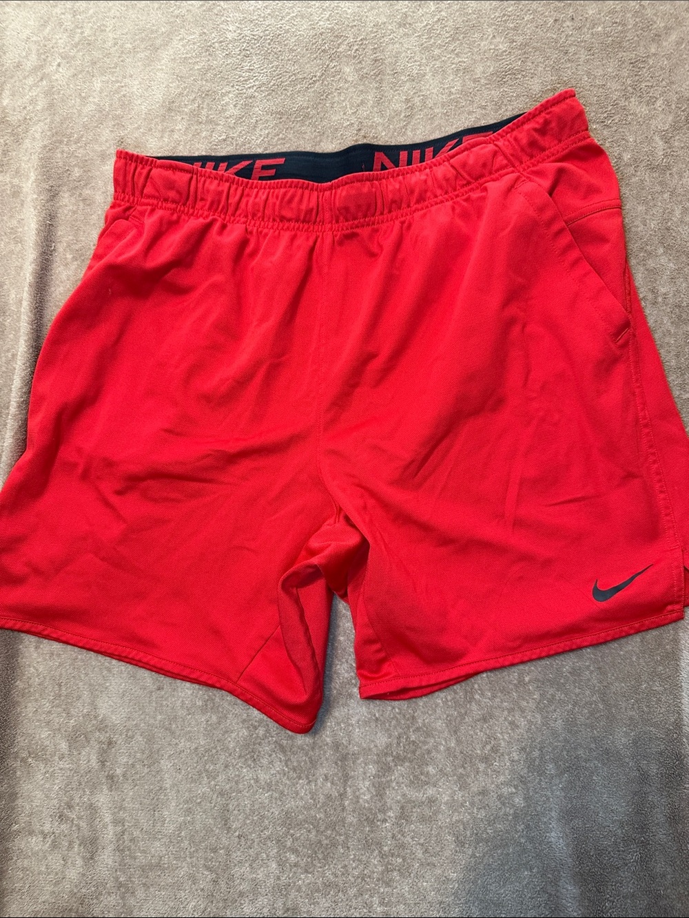 Nike Red Men's Athletic Training Shorts with Navy Waistband